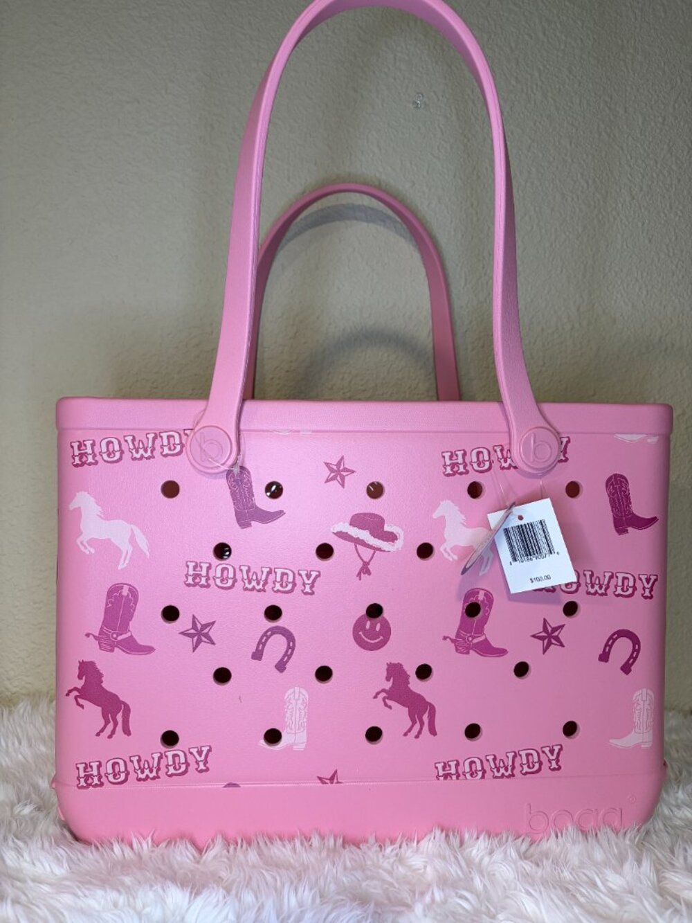 Bogg Bag XL Pink Howdy Cowgirl Tote Western Beach Bag NWT - Picture 2 of 6